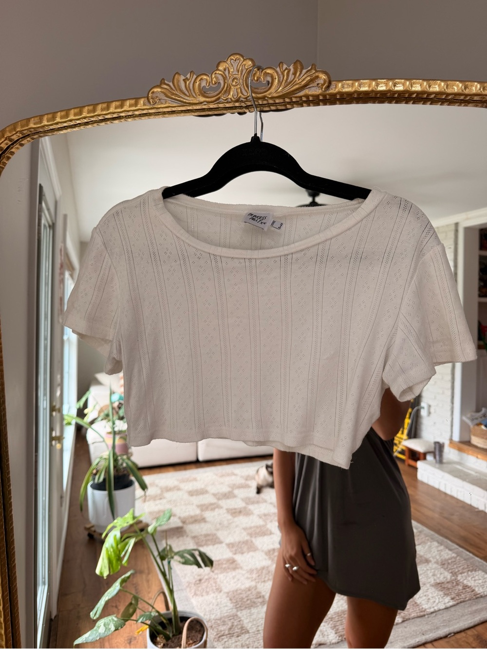 Princess Polly Pointelle Knit Cropped T-Shirt Size 6